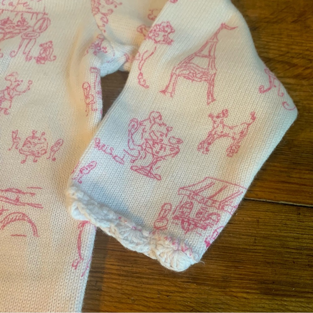 Vintage April Cornell Poodle In Parie Print Cardigan White& Pink Button Front - Picture 6 of 8